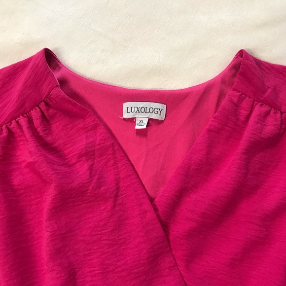 Luxology Wrap Dress Women’s Size XL Color Pink Ruffles V-Neck Long Sleeve Hi-Low - Picture 12 of 15